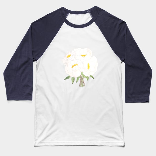 white peony bouquet flowers  ink and watercolor Baseball T-Shirt by colorandcolor